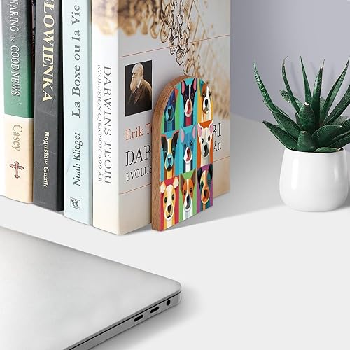 Miniatura 8 de Sujetalibros decorativos de madera con diseño de rana linda para libros, libros, DVD, 1 par2 piezas (5 x 3.1 pulgadas)