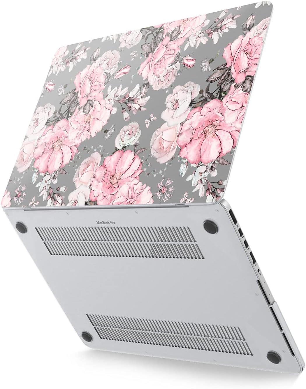 Hard Case Compatible for MacBook Pro 16 14 M3 M2 2023 M1 Pro 13 2022 Air 13 2021 Retina 2020 Mac 11 12 Design Pink Cute Pretty Print Girl Flowers Floral Protective Roses Cover Laptop Grey