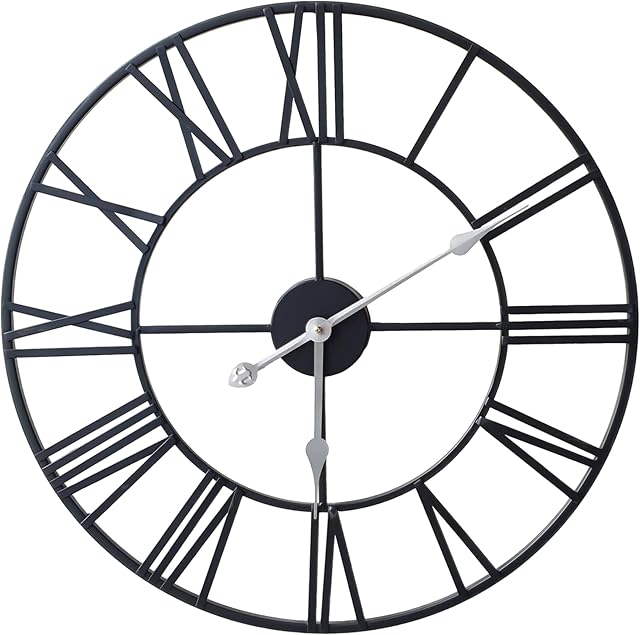 Klass Home 50cm Black Metal Large Wall Clock INDOOR / OUTDOOR Wall Clock | Silent Non-Ticking Roman Numerals Clocks For Living Room | Bedroom Kitchen Clock | Outdoor Clock | Garden Clock | Home Decor