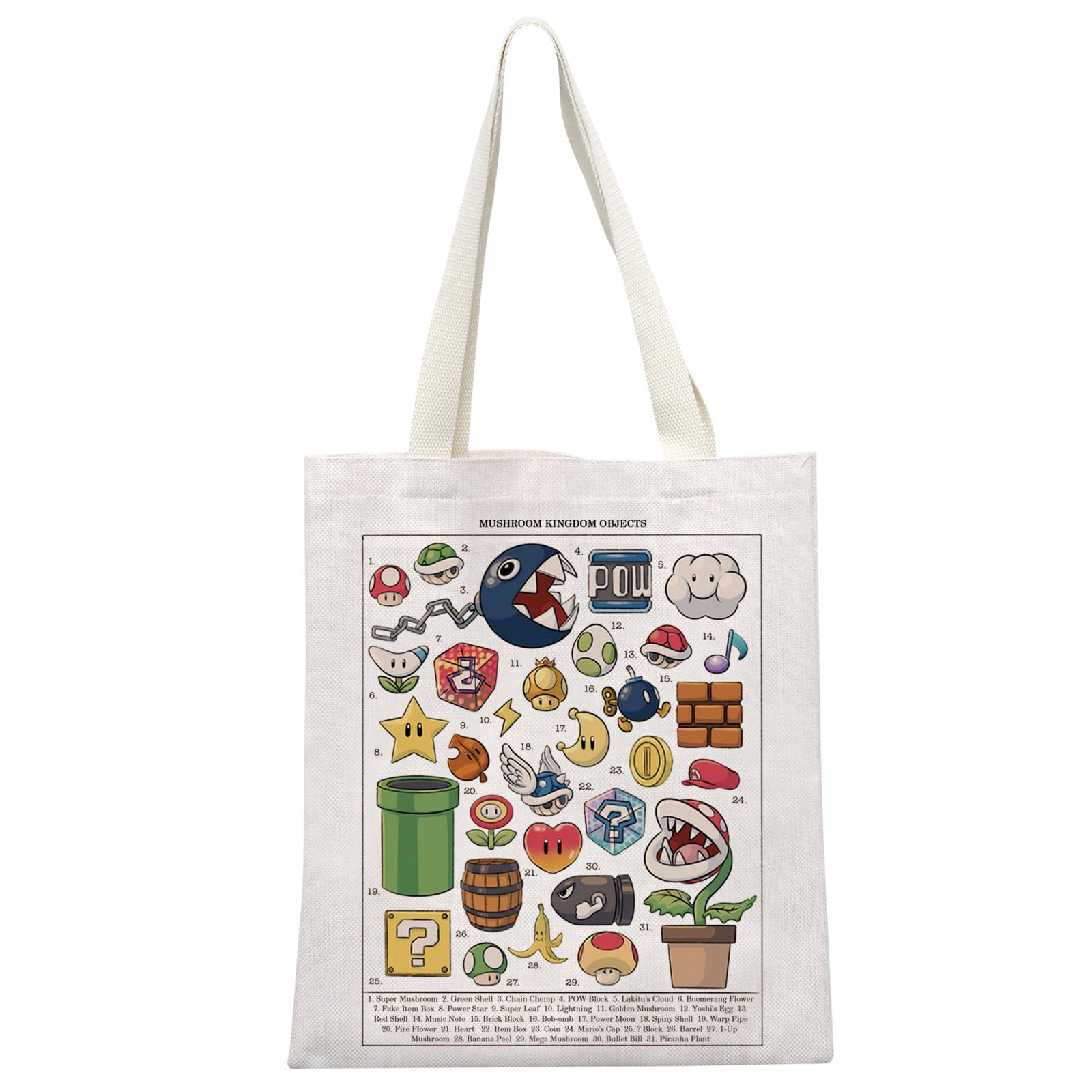 Movie Video Game Inspired Gift Mushroom Kingdom Objects Game Lover Tote Bag for Video Gamer