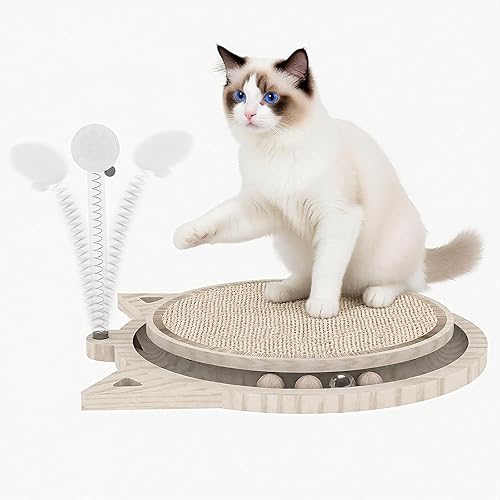 Tablero rascador para gatos con sisal natural, juguete interactivo para gatos con bola de resorte, almohadilla rascador duradera para gatos de