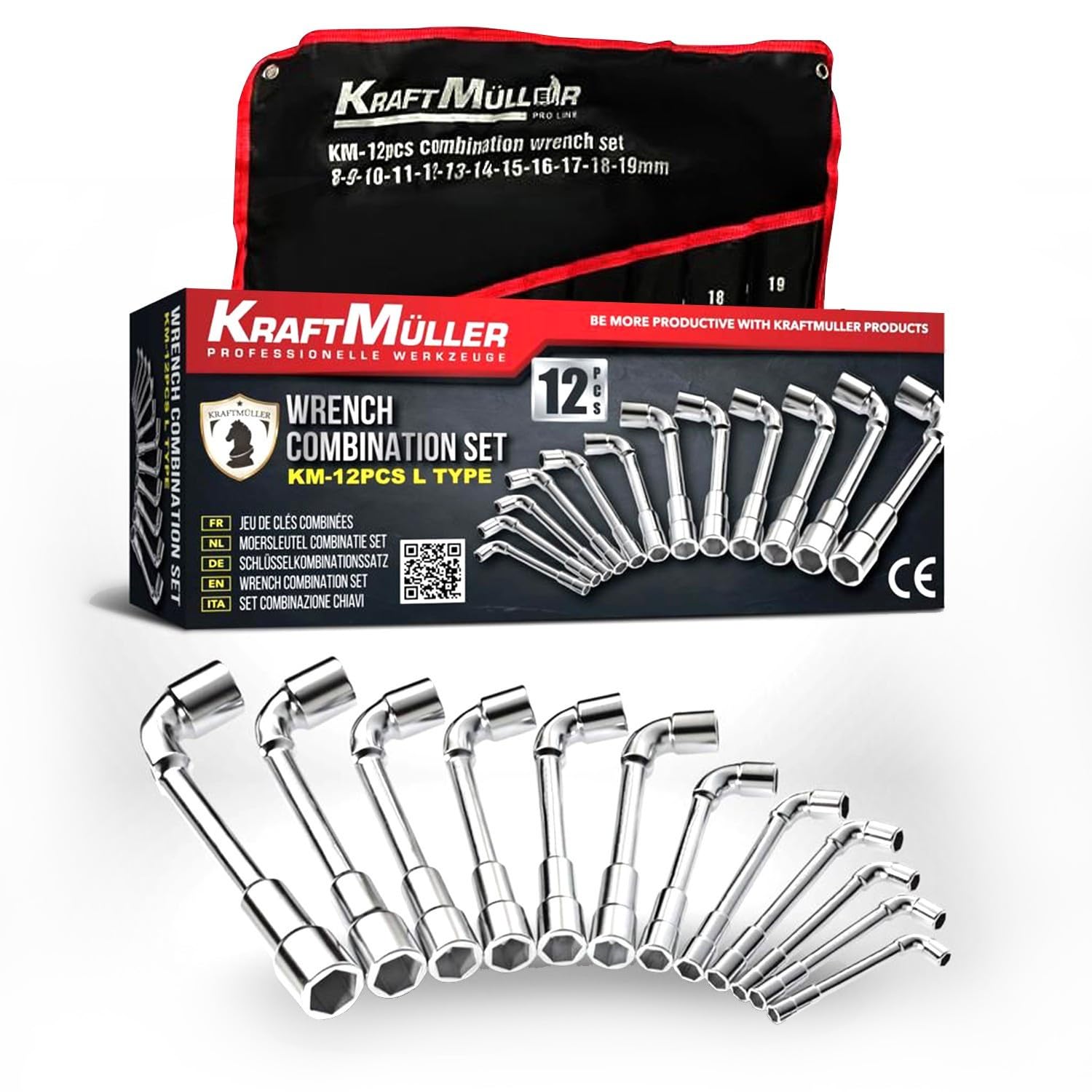 Jeu de 12 Clés à pipe Kraft Muller 6 PANS de 8 à 19mm