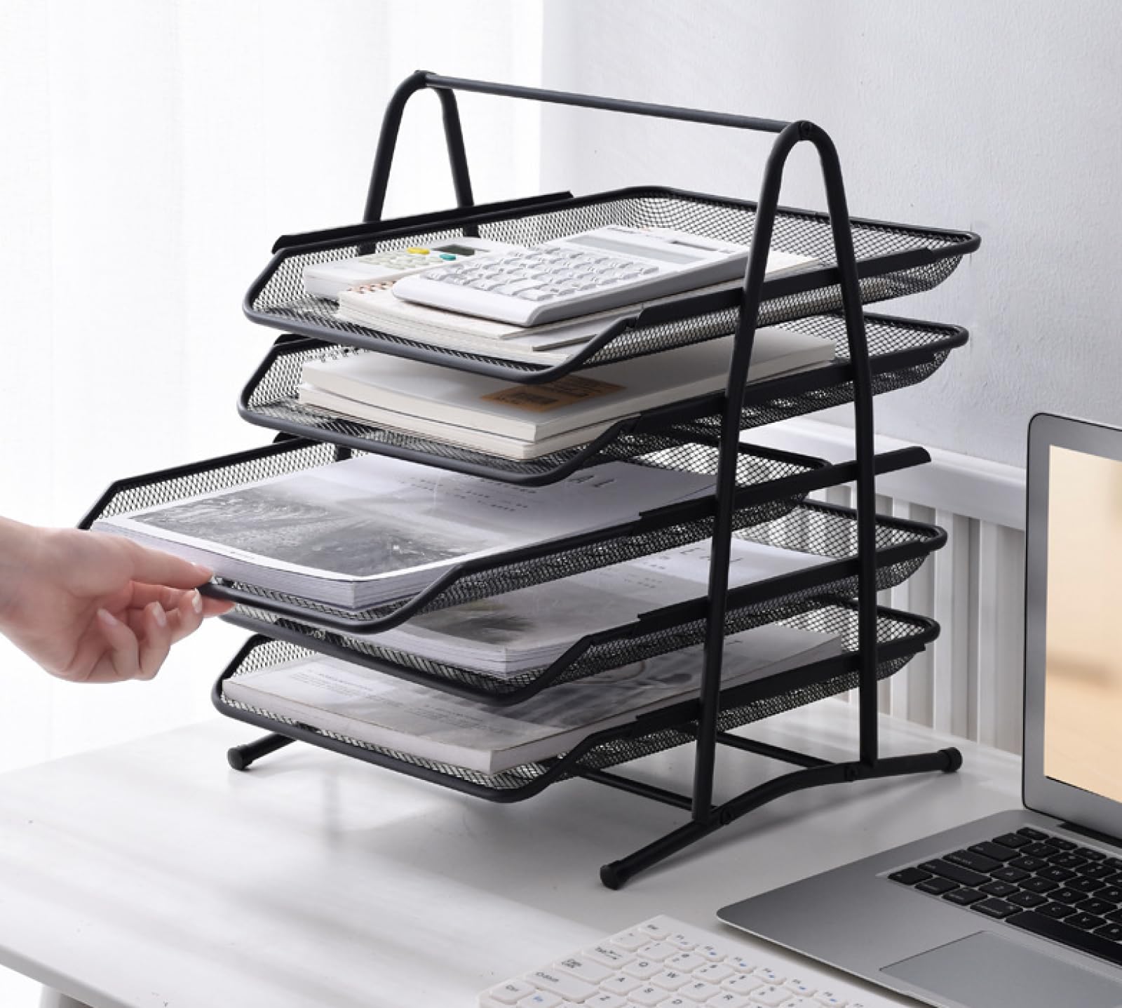 Organizador De Carpetas De Archivos Malla Metálica De Hierro, Portadocumentos De Malla De Alambre Plateado Caja De Almacenamiento De Artículos Diversos O Juguetes De Correo De Acero,5 Capas
