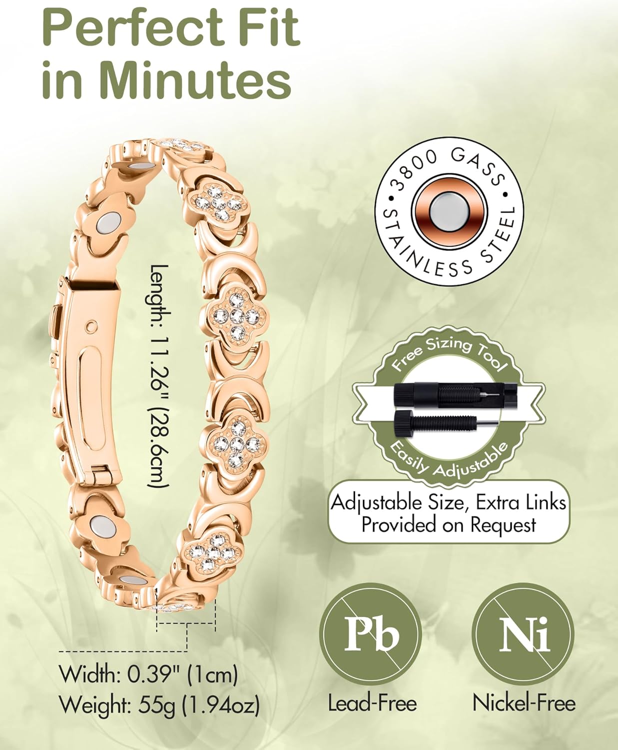 Feraco Magnetic Bracelets for Women with 3800 Gauss Effective Magnets, Stainless Steel Bracelet with Sparkling Zirconia, Infinite Symbol - Image 7