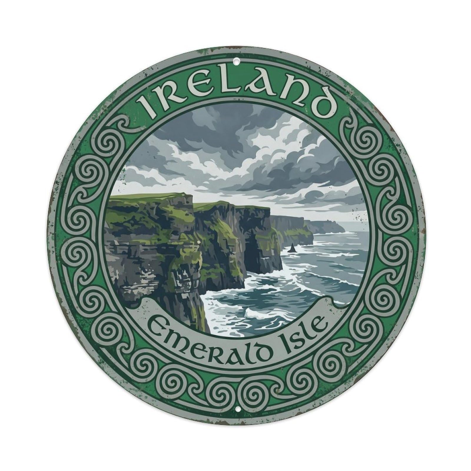Cmhok Vintage Style Vintage Travel Ireland Cliffs Ocean Metal Tin Sign Plaque Wall Decor For Cafe, Club, Garden Round Metal Poster 8X8inch