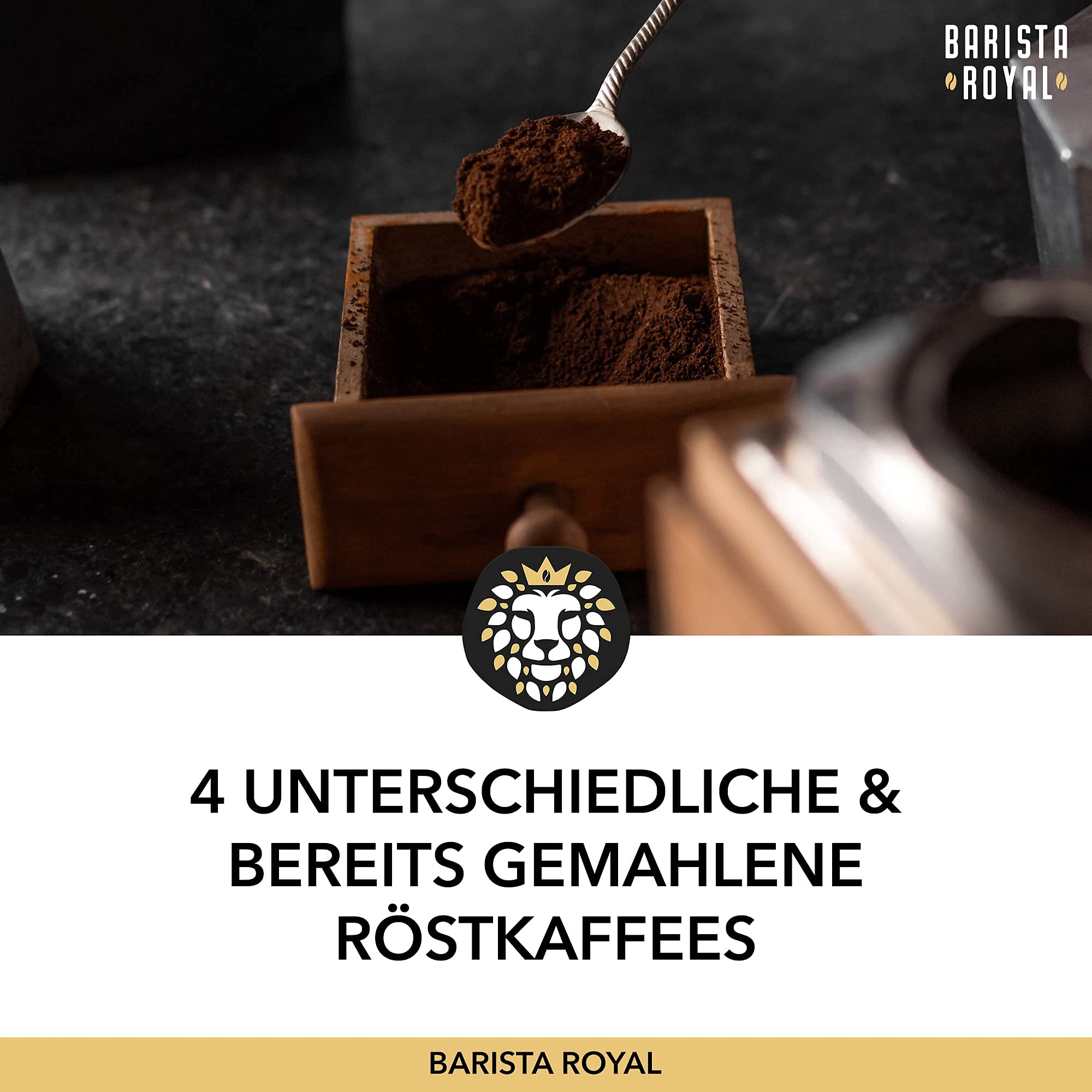 Prezent kawowy w zestawie próbnym z przewodnikiem | Prezent kawowy dla panów i pań | Palona z miłością przez osoby niepełnosprawne | | 4x250g kawy mielonej