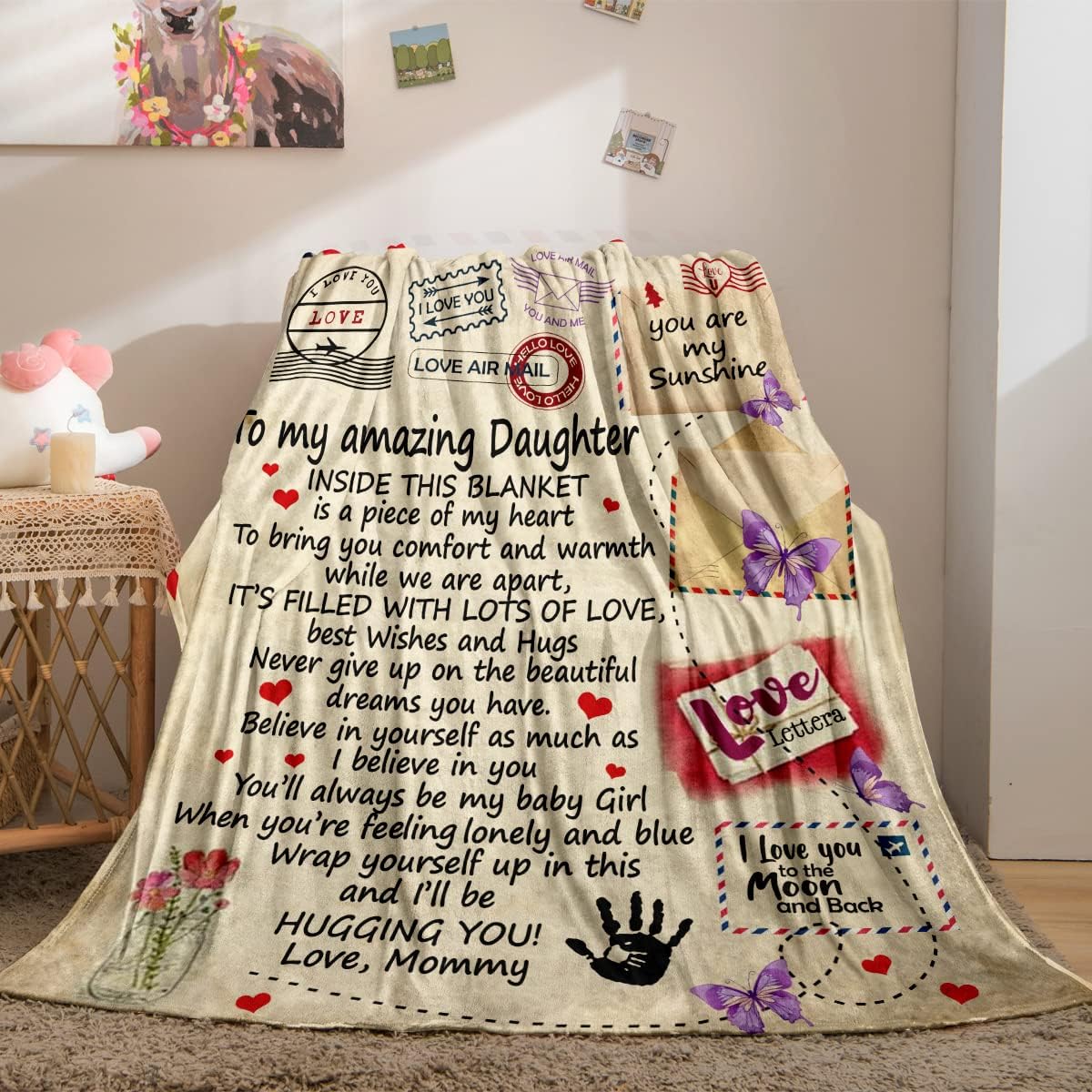 Personalized Throw Blanket for Daughter from Mom Graduation Birthday Keepsake Gift, 59"x79" Envelope Style Cozy Sofa Blanket Bed Couch Dorm Decor