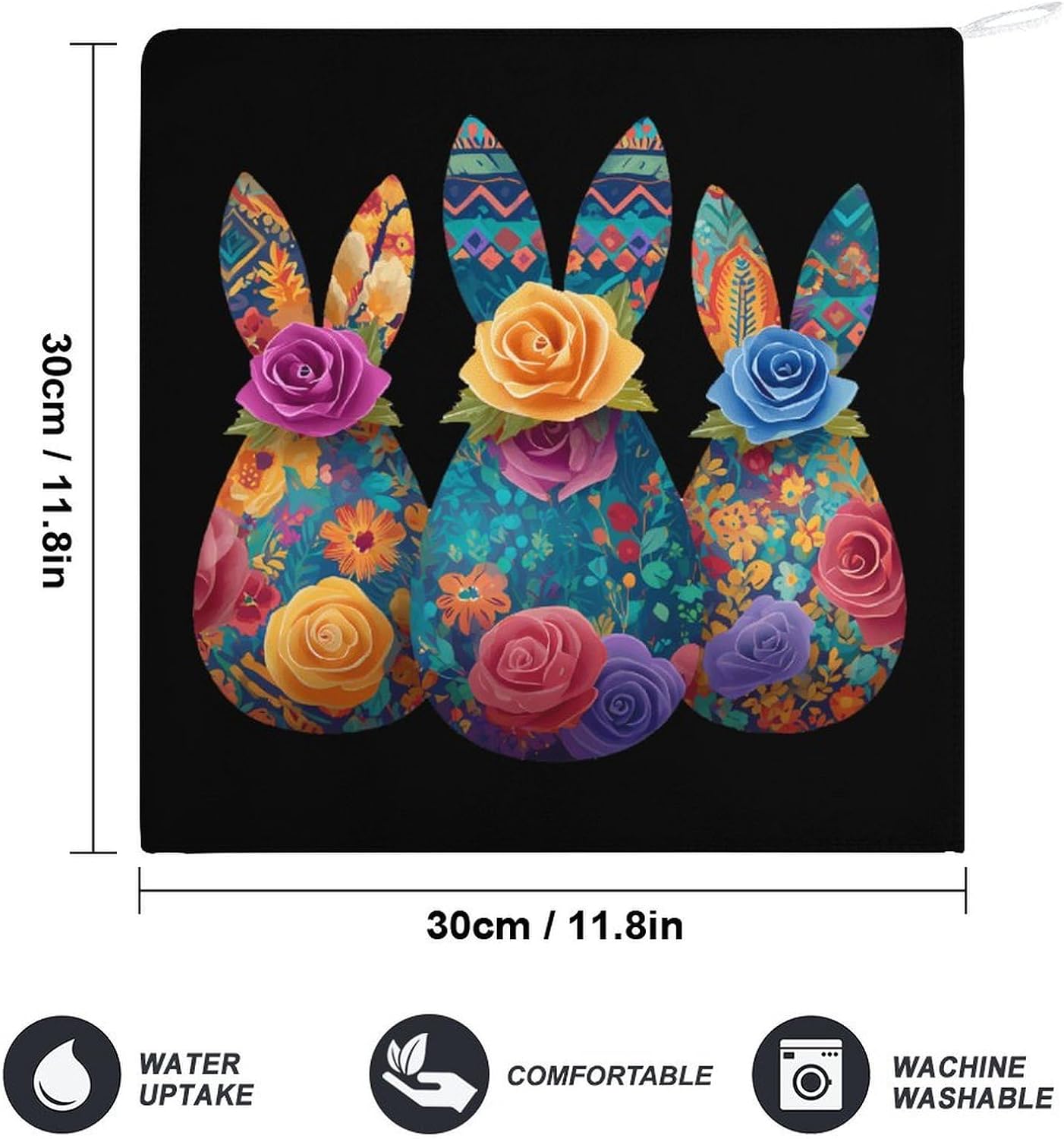Easter Bunny Microfiber Hand Towels for Bathroom Soft Absorbent Bath Kitchen Towel with Hanging Loop 4PCS