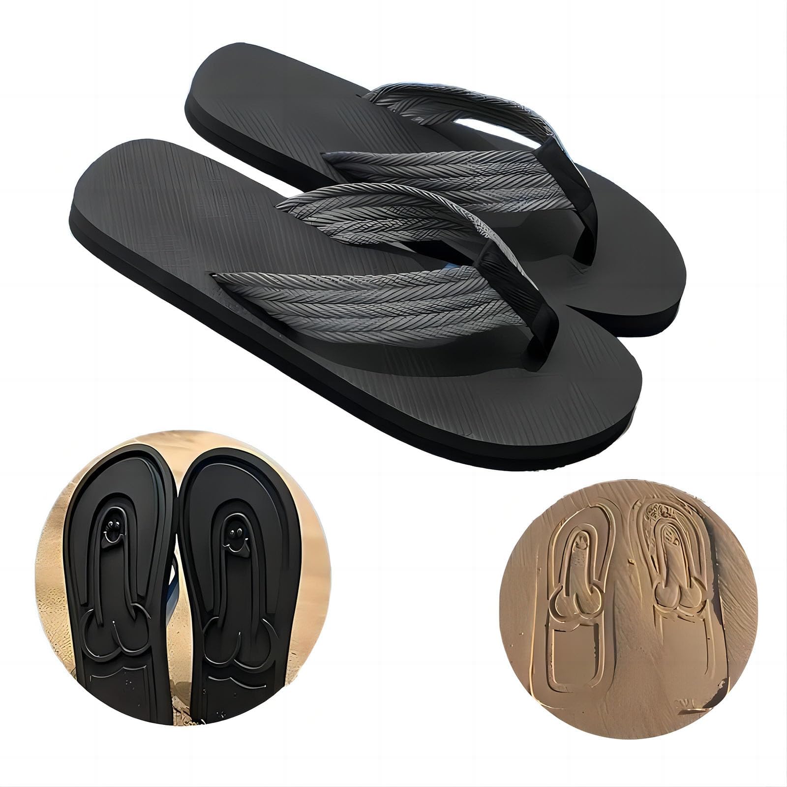 Hidden Penis Flops, Parody Creative Penis Slippers, Spoof Beach Flip Flops, Summer Beach Comfort Non Slip Sandal, Quick-Dry Men's Beach Sandals, Novelty Penis Flip Flops (Grey,11.5)