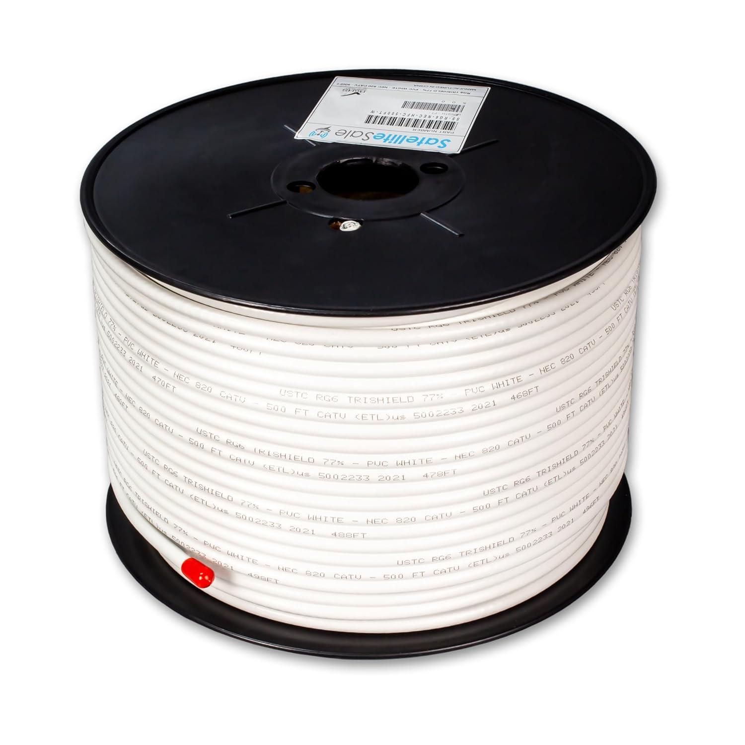 SatelliteSale RG-6 Trishield NEC 820 CATV HFC Coaxial Cable PVC White 500 feet