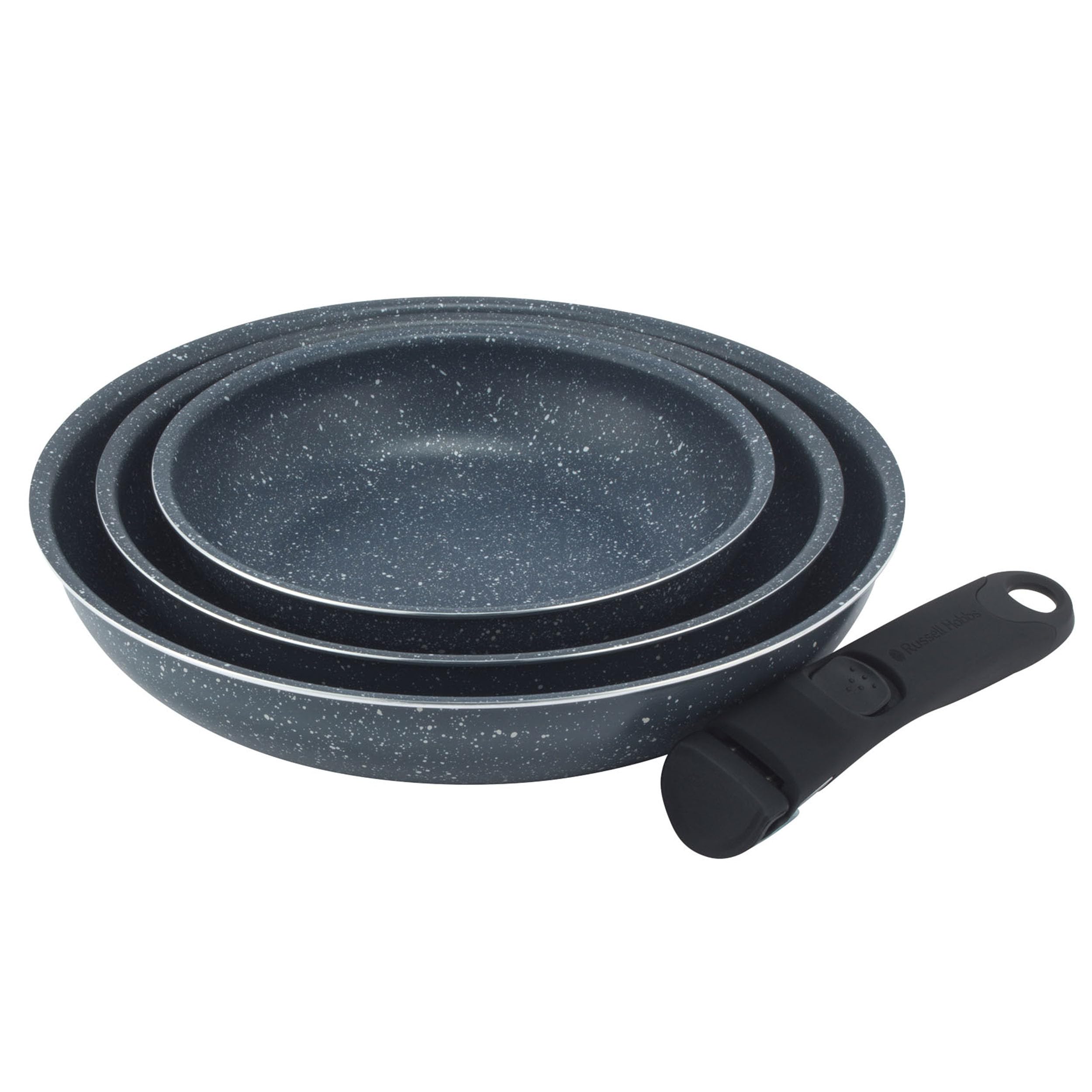 Russell Hobbs Russell Hobbs Nightfall Stone Frying Pan Set – Smart Clip Non-Stick Pans, 20cm, 24cm, 28cm, Stay Cool Detachable Handle, Oven to