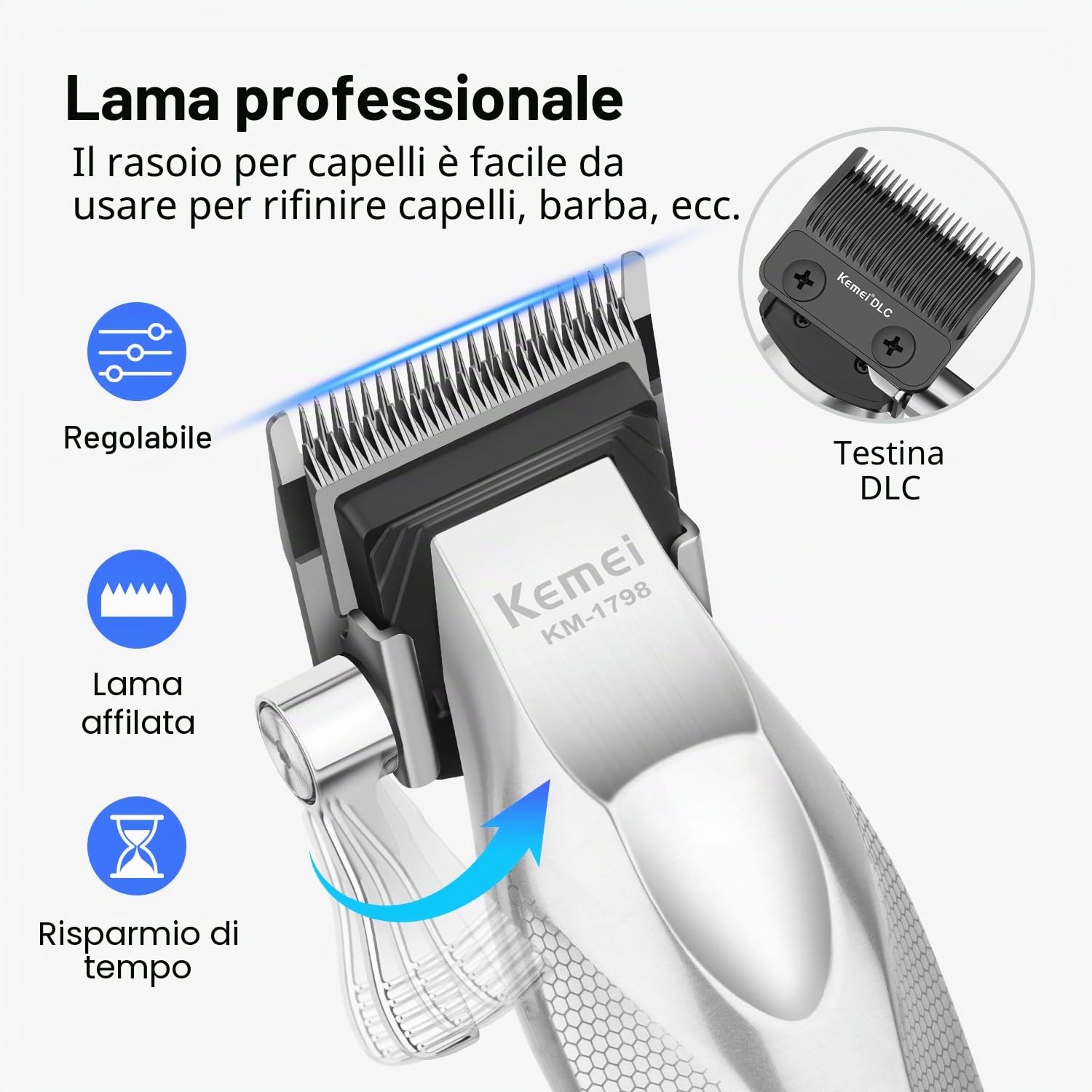 KEMEI Trimmer KM-1798 - Tagliacapelli da uomo | Regolabarba senza fili, tagliacapelli da barbiere con USB ricaricabile, tagliacapelli, dissolvenza, regalo per uomini