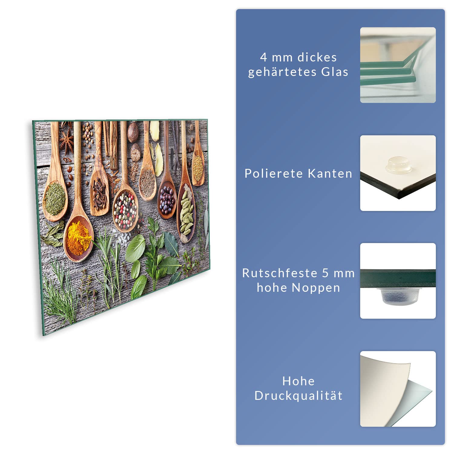 decorwelt | Herdabdeckplatte 80x52 cm 1-Teilig Gewürze Grün Braun Ceranfeld Universal Spritzschutz Glas Deko Elektroherd Induktion für Kochplatten Herdschutz Schneidebrett Sicherheitsglas