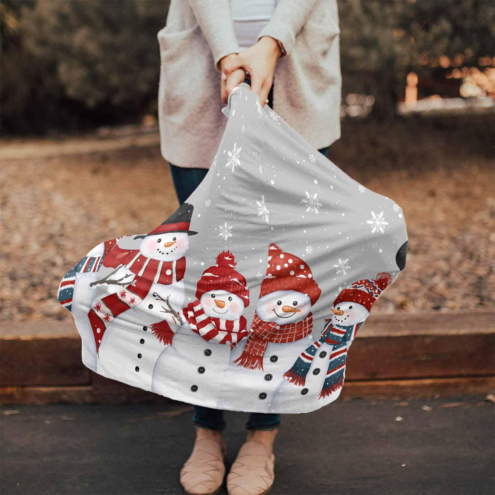 Nursing Cover for Breastfeeding Scarf, Christmas Snowman Winter Falling Snowflake Gray Baby Car Covers Super Soft Multi Use for Canopy Shopping Cart Cover Blanket Stroller Cover