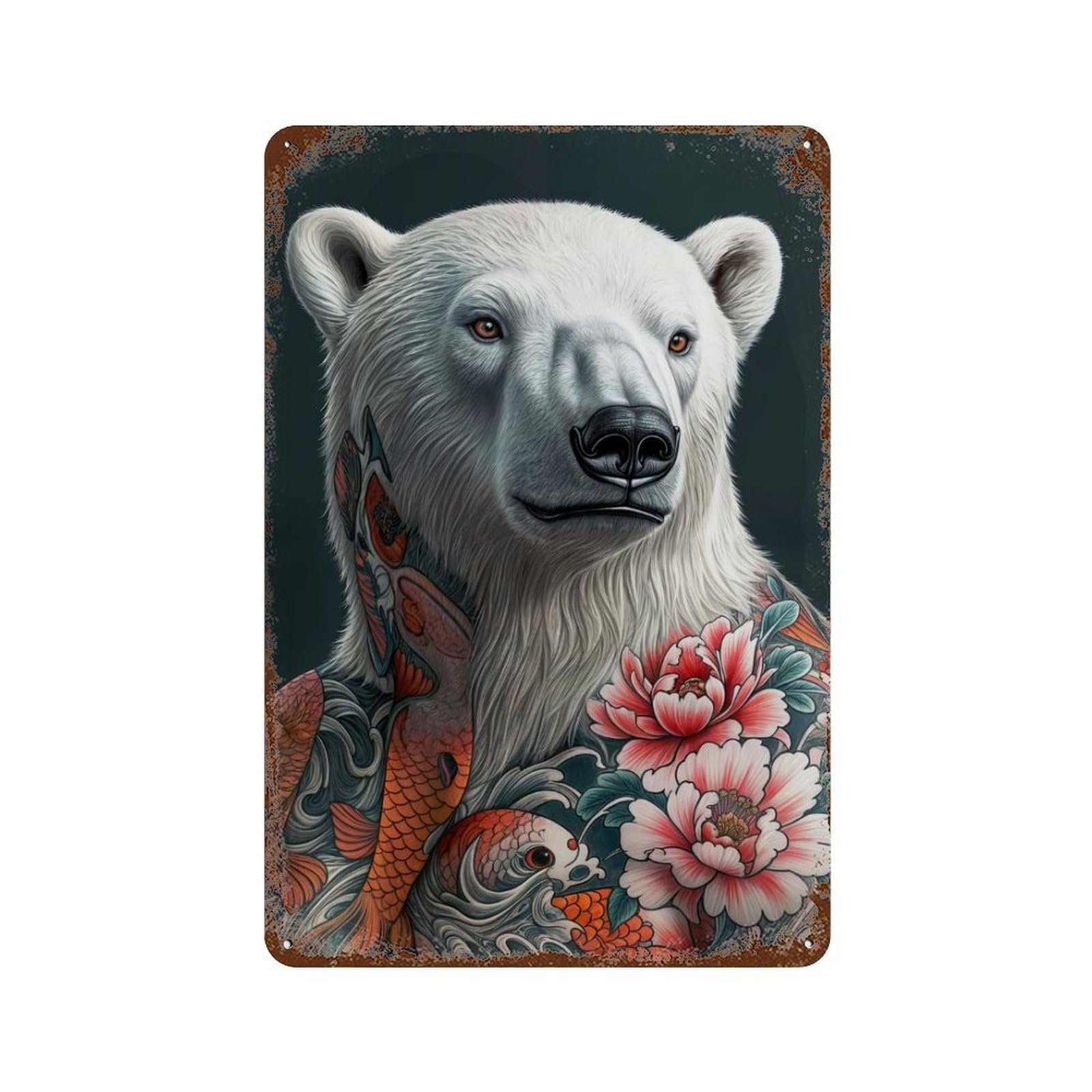 Retro Metal Sign with Polar Bear with Tattoo Design 11.8"x7.9", for Shed, Workshop And Garage Wall Decor, Industrial Home Decor