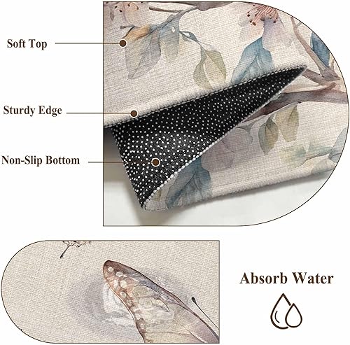 Miniatura 7 de 4ft Round Rug, Flowers Butterfly Non-Skid Rubber Backing Large Area Rugs - Living Room Bedroom Home Office, Watercolor Retro Botanical Flowers