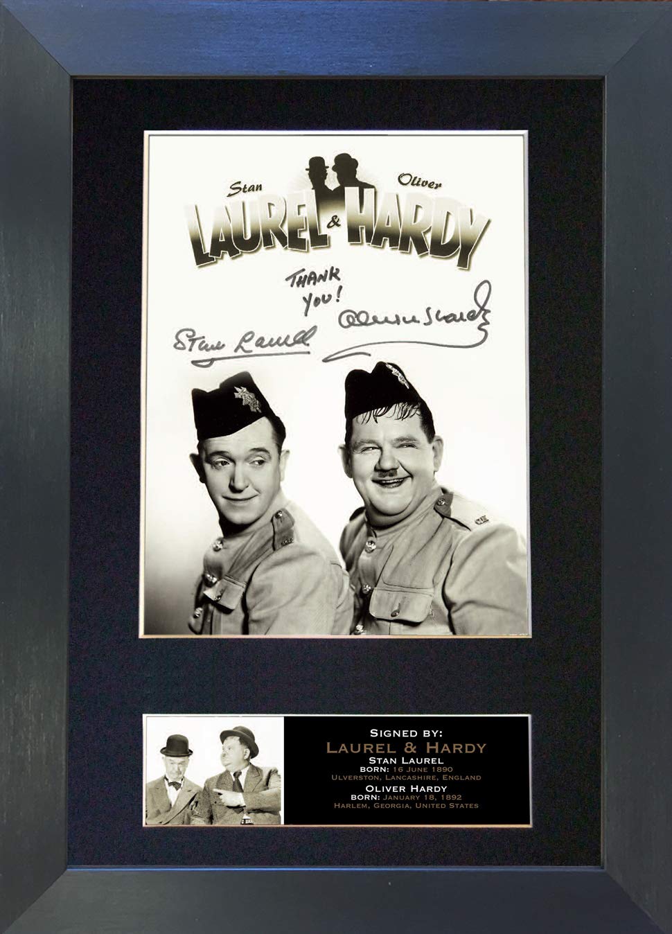 The Autograph Collector Gold,Black Laurel & Hardy No2 Signed Autograph Mounted Photo Reproduction Print A4 Rare (297 X 210Mm) #593 (Black Frame)