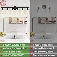 Vista 3 de 6-Light Bathroom Light Fixtures, Black Modern Vanity Lights with Clear Glass Shade, Bathroom Wall Lamp for Mirror Kitchen Living Room Hallway