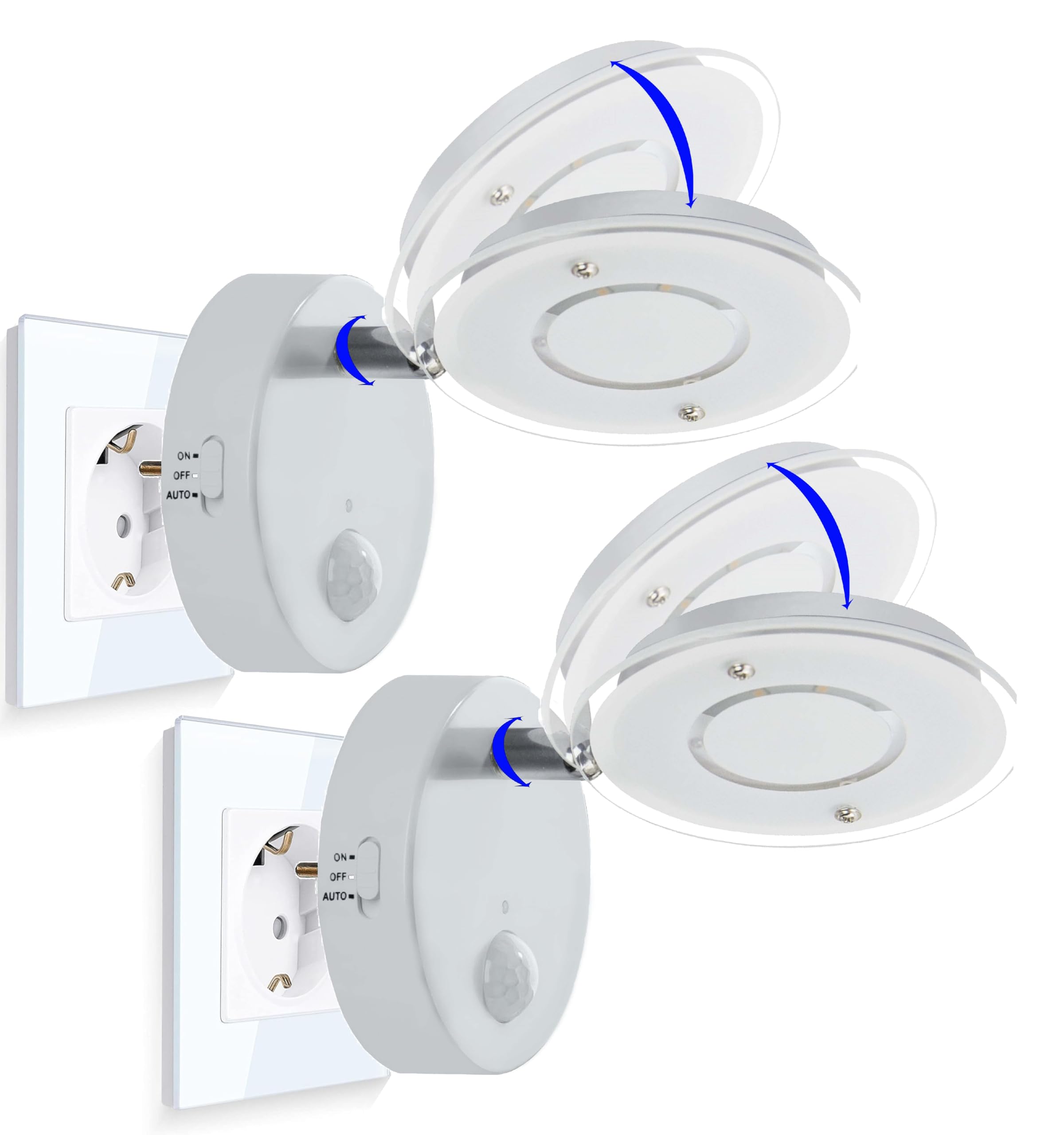 Trango 2er Pack 2636-026 Sensor LED Nachtlicht *NITE* in Weiß mit Automatikfunktion direkt 230V mit Bewegungssensor I Sicherheitslicht I Steckdose Lampe I Wandlampe I Orientierungslicht I Nachtlampe