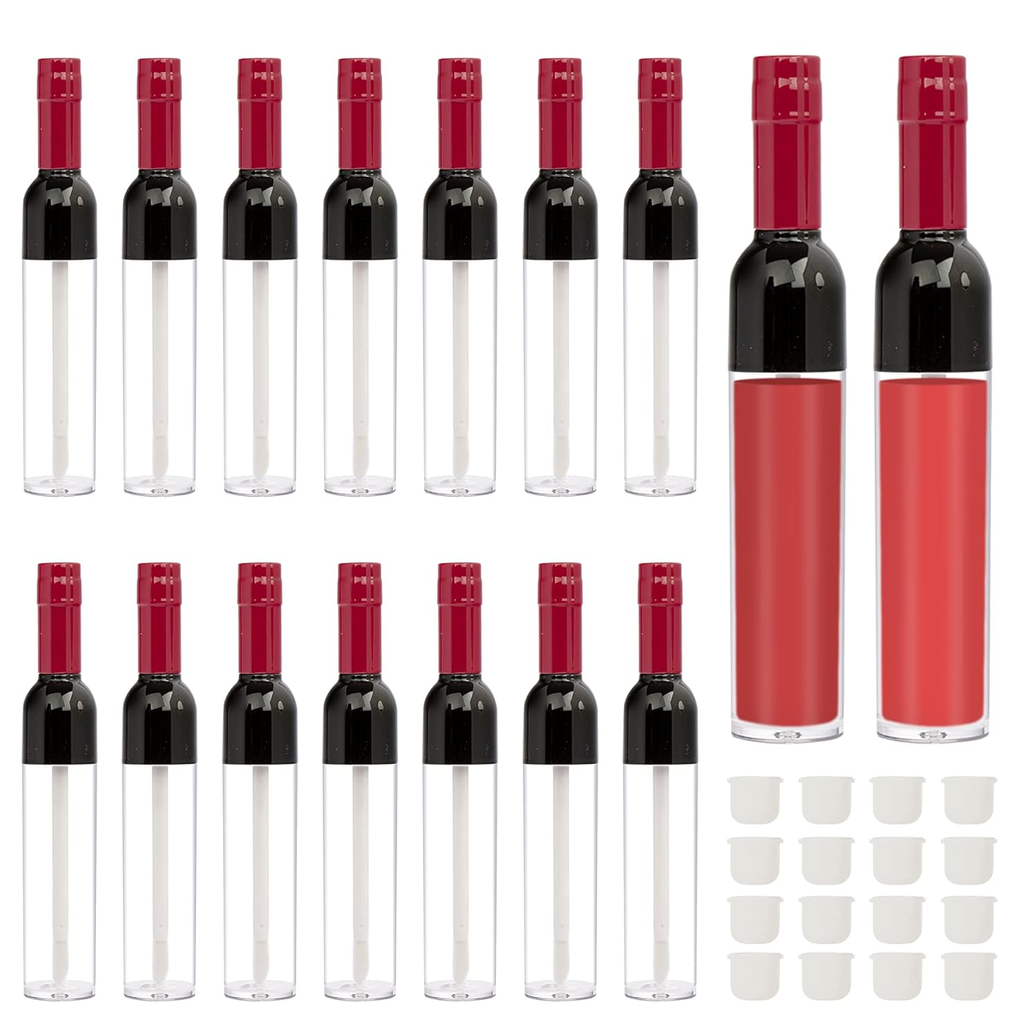 RONRONS 15 Pieces 5ml/0.17oz Empty Wine Bottle Shaped Lip Gloss Tubes Refillable Plastic Lip Oil Bottle Cosmetic DIY Container Holders for Making Up, Multicolor : Beauty & Personal Care