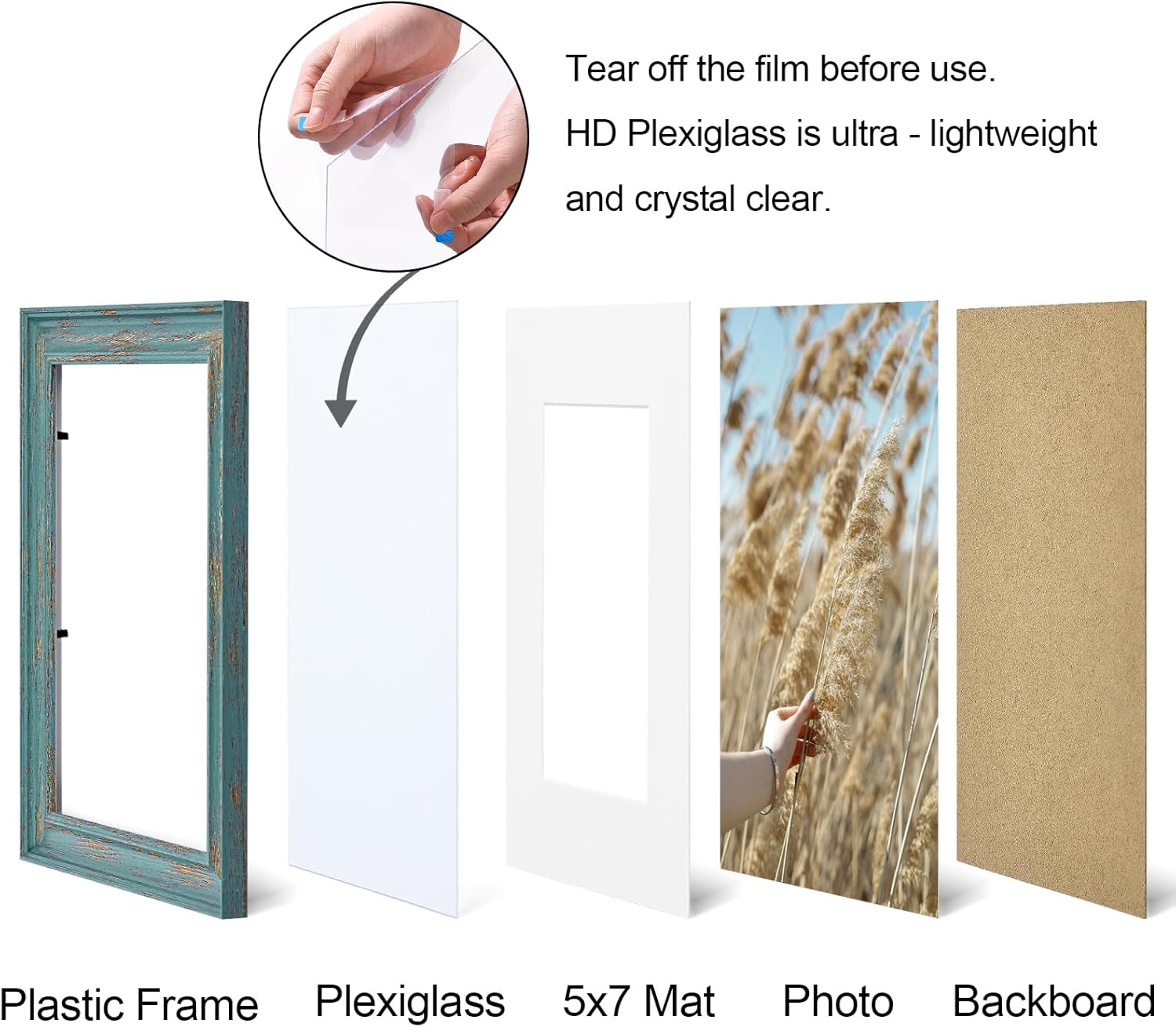 Vittanly 8x10 Picture Frames Set of 2, Ornate Vintage Photo Frame for Wall or Tabletop, Display 5x7 Pictures with Mat or 8x10 without Mat, Rustic Blue