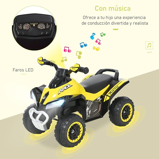 Foto 3 de 8 de HOMCOM Quad Correpasillos para Niños ATV 18-36 Meses Luces Música Amarillo