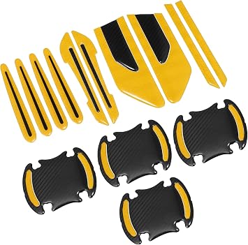 12 Pieces Reflective Car Stickers Set Rearview Mirror Reflective Warning Stickers Car Side Reflective Stickers Car Handle Protectors and Handle Paint Scratch Films for Car Safety Yellow