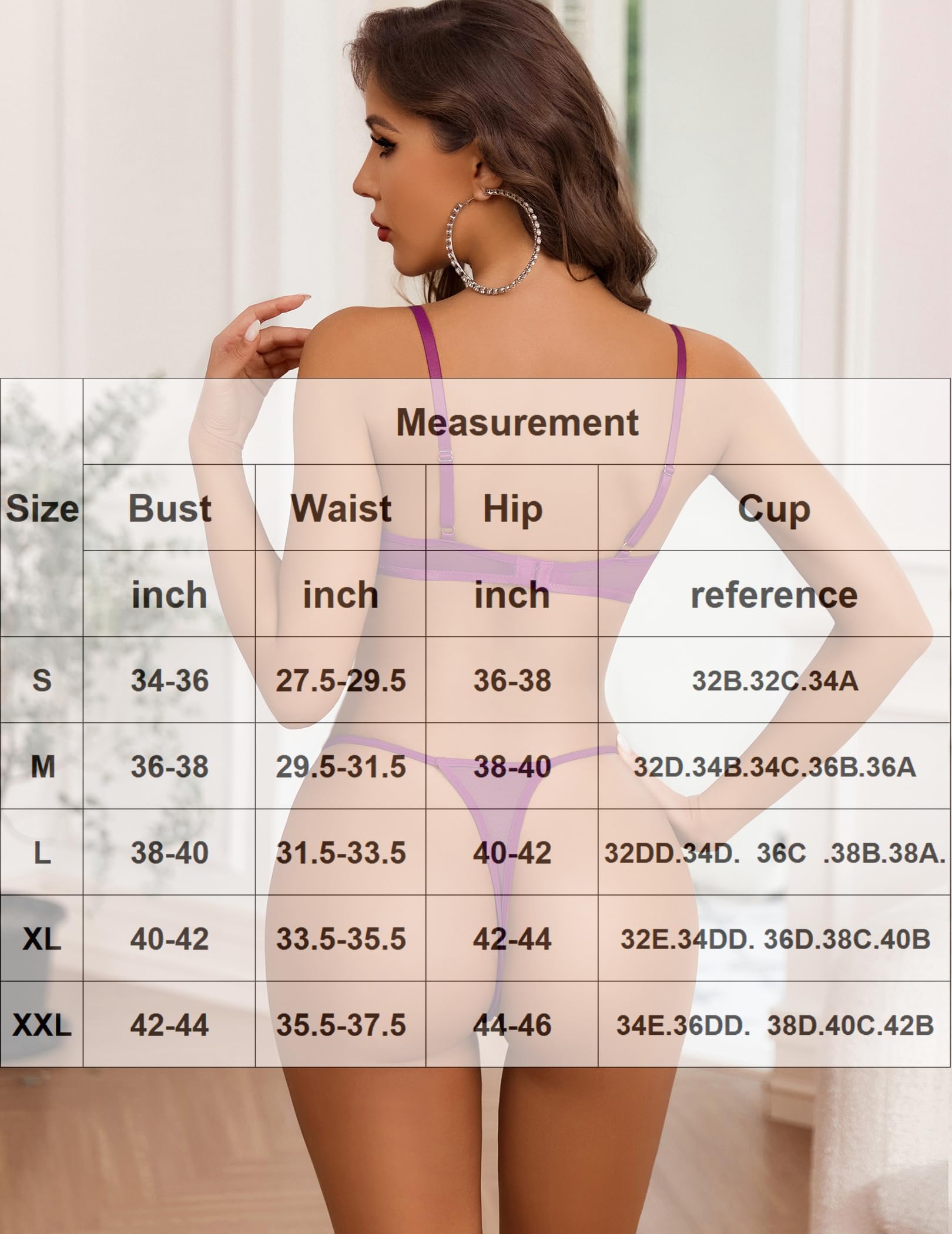Avidlove Mesh Lingerie Sets for Women Sexy Cut Out Sheer 2 Pieces Bra and Panty Set Wireless Underwear: XX-Large Purple