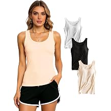 Alizeal 3Pcs Womens Built-in Bra Scoop Neck Tank Tops Sleeveless Camisole Stretch Casual Basic Slim Fit Cami Tee Shirts