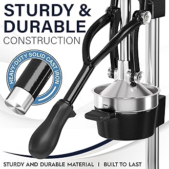Eurolux Cast Iron Citrus Juicer | Commercial Grade Manual Hand Press | Countertop Squeezer for Fresh Fruit Juice (Bonus Stainless Steel Cup) (Black)