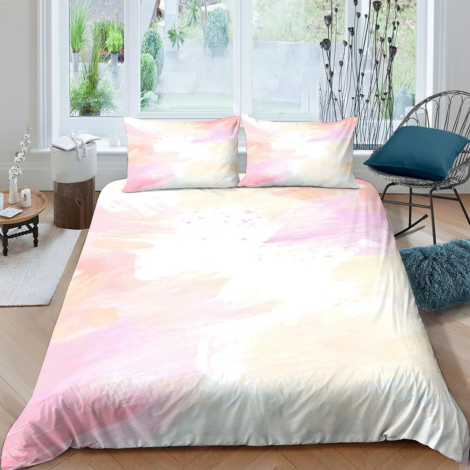 Ctjqhvkz Style-8 3D Printed Watercolor Pastel Fitted Sheet Microfiber Soft Gradient Mattress Cover Anti-Slip Easy Care For Bedroom Guest Room Decor Single（135X200cm）