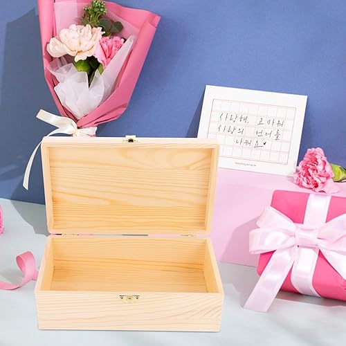 Miniatura 9 de VOSAREA Caja de almacenamiento de madera sin acabar, caja de almacenamiento para manualidades, caja de lápices de madera, baúl del tesoro de madera