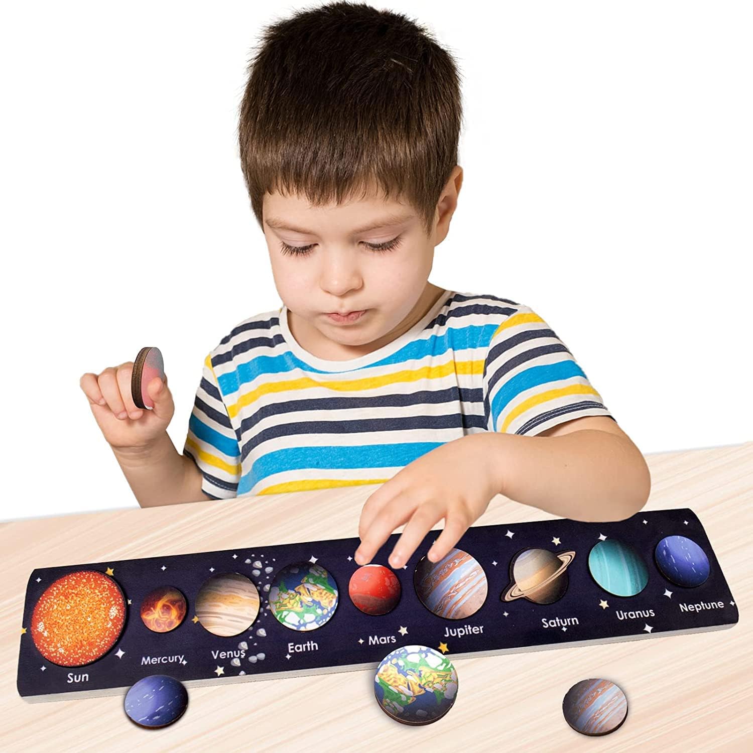 AM ANNA Wooden Puzzles for Toddlers, Space Puzzle for Solar System, Educational Toys for Kids, Preschool Learning Puzzle, Montessori Early Development and Activities for Toddlers Boy Girl Gifts