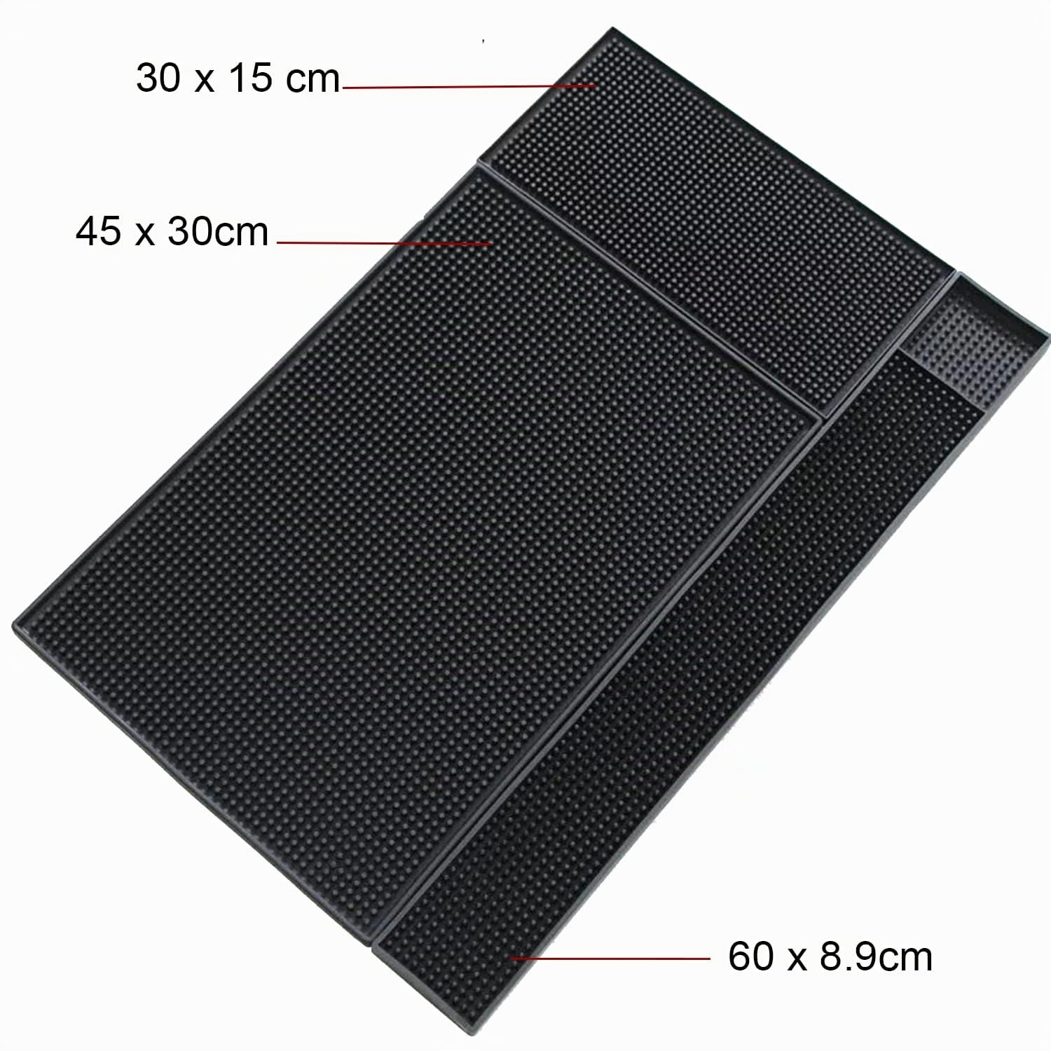 Homtone 45 x 30 cm Set di 3 tappetini da bar neri | Tappetino da Cucina, per Bicchieri, da Cocktail, per il Bancone e il Piano di Lavoro