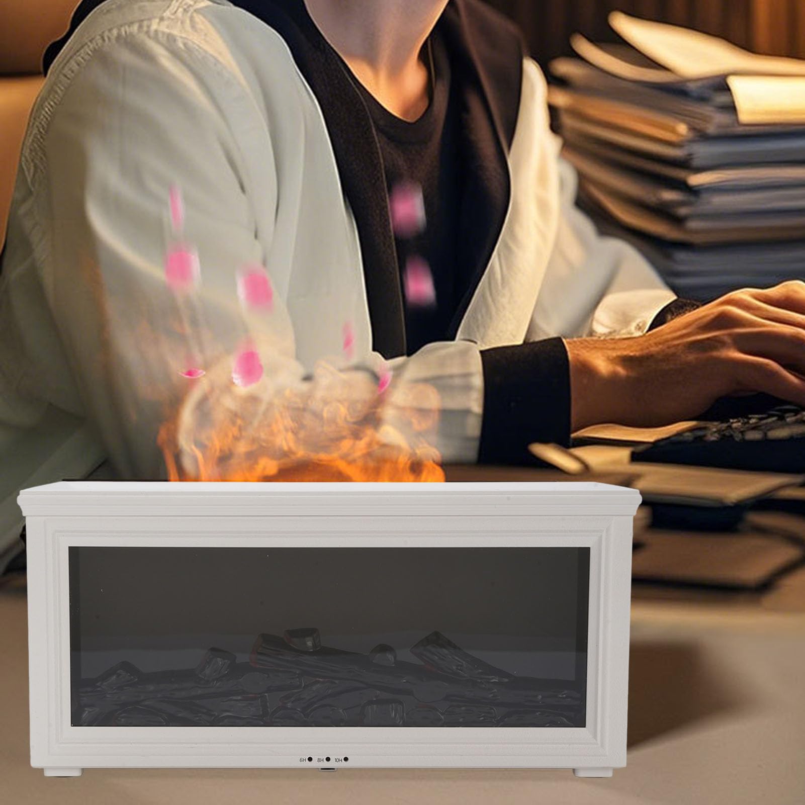 Zunate Diffuseur de Flamme 280 ML, Diffuseur d'huiles Essentielles d'aromathérapie Réaliste pour Cheminée avec Télécommande, Humidificateur Ultrasonique Silencieux à Arrêt Automatique, Lumière 7
