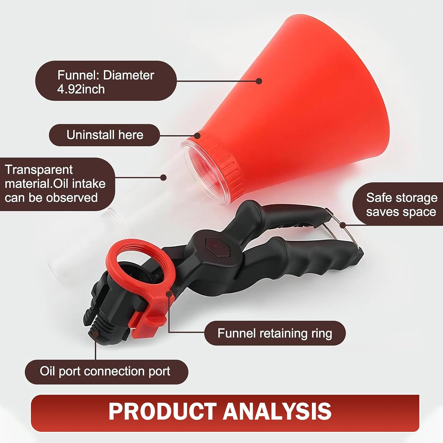 Shakas Engine Oil Funnel, Anti-Leak Self-Locking Structure Spill Proof Filling Funnel, Multifunctional Portable Adjustable Tool for Fast & Easy Oil Changes/Refueling, for Most Cars Trucks (Red) image 3