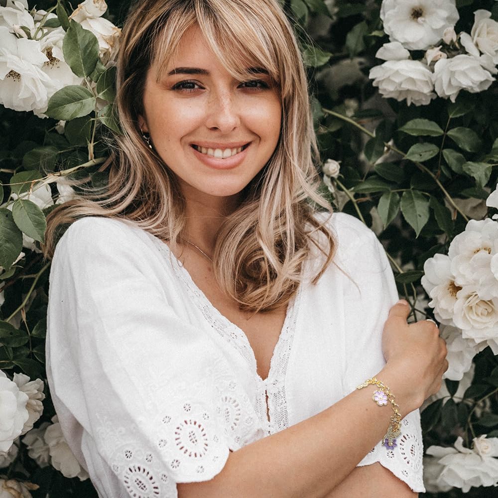 Madison Tyler Charm Bracelet | Gold Link Flower Butterfly Jewelry for Women | Dainty Spring Gift - Image 4