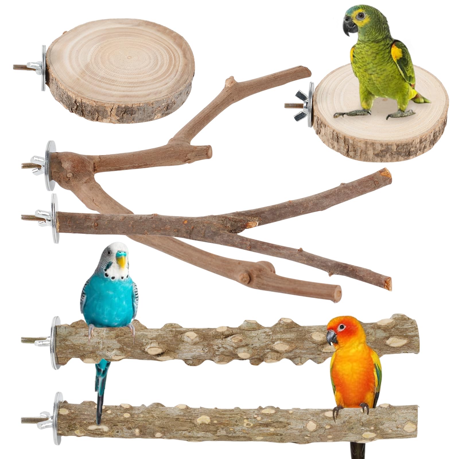 NLONLL 6 Pcs Bird Perches for Cage Parrot Perch Budgie Perches Natural Wood Parrot Perch Stand Bird Cage Perches Platform Paw Grinding Fork Parakeet Climbing Standing Branches for Cockatiels Lovebirds