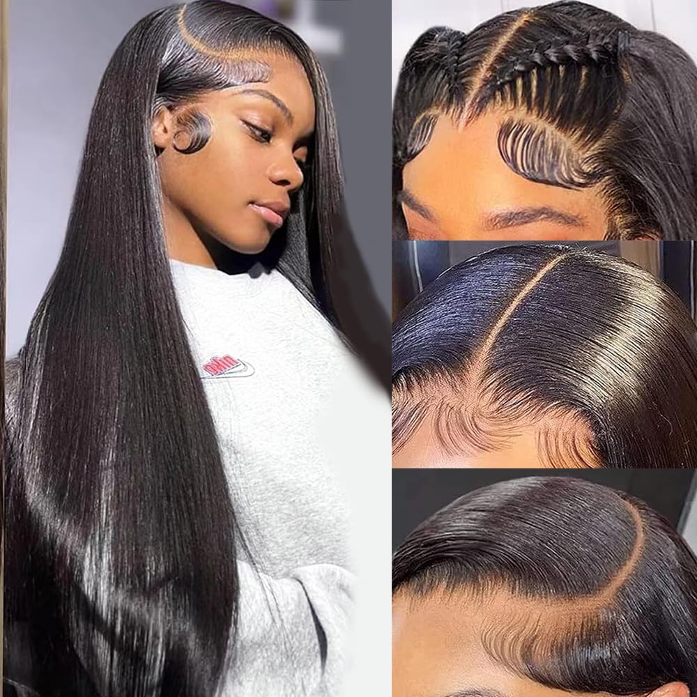 MUNONG Straight Lace Front Wigs Human Hair 200% Density 13x6 HD Lace Front Wigs for Black Women 28inch Pre Plucked with Baby Hair Transparent Glueless