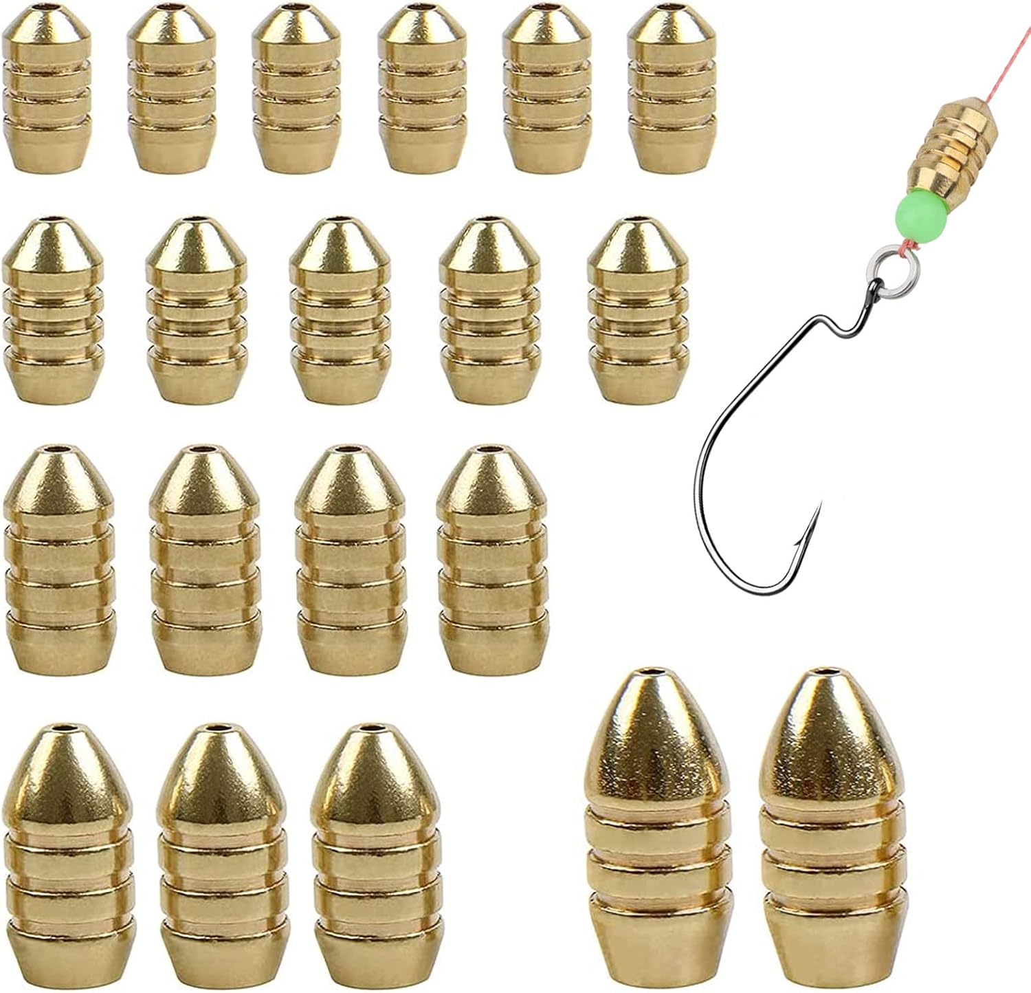Realure 20 Pcs Brass Fishing Weights Sea Fishing Weights 5 Sizes Sinker