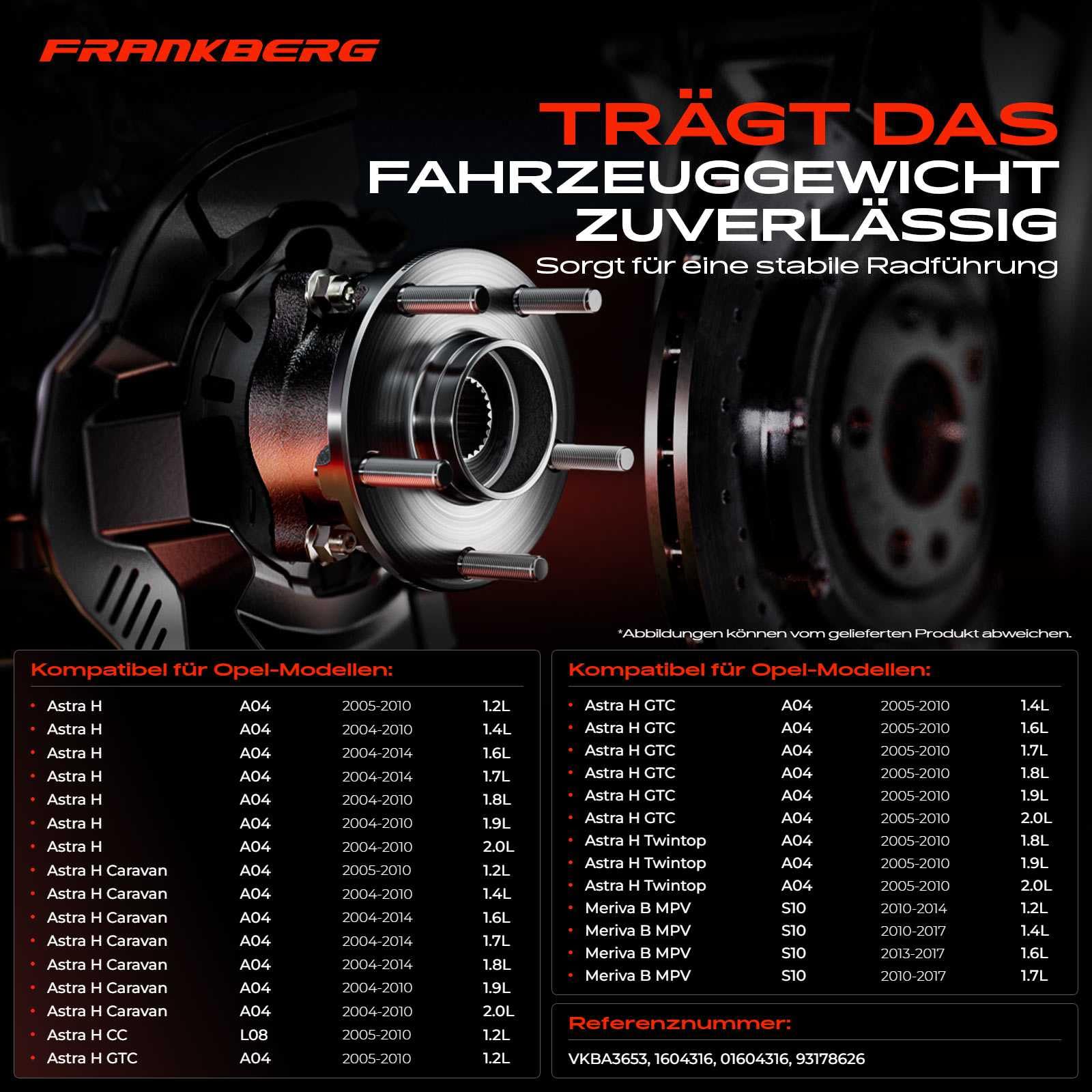 Frankberg 2x Radlager Radlagersatz Hinten Flansch-Rad ⌀140 Mit ABS Gehäusesensor Kompatibel mit Zafira/Zafira Family B Astra H Meriva B Astra H Replace# 93178626, 1604316