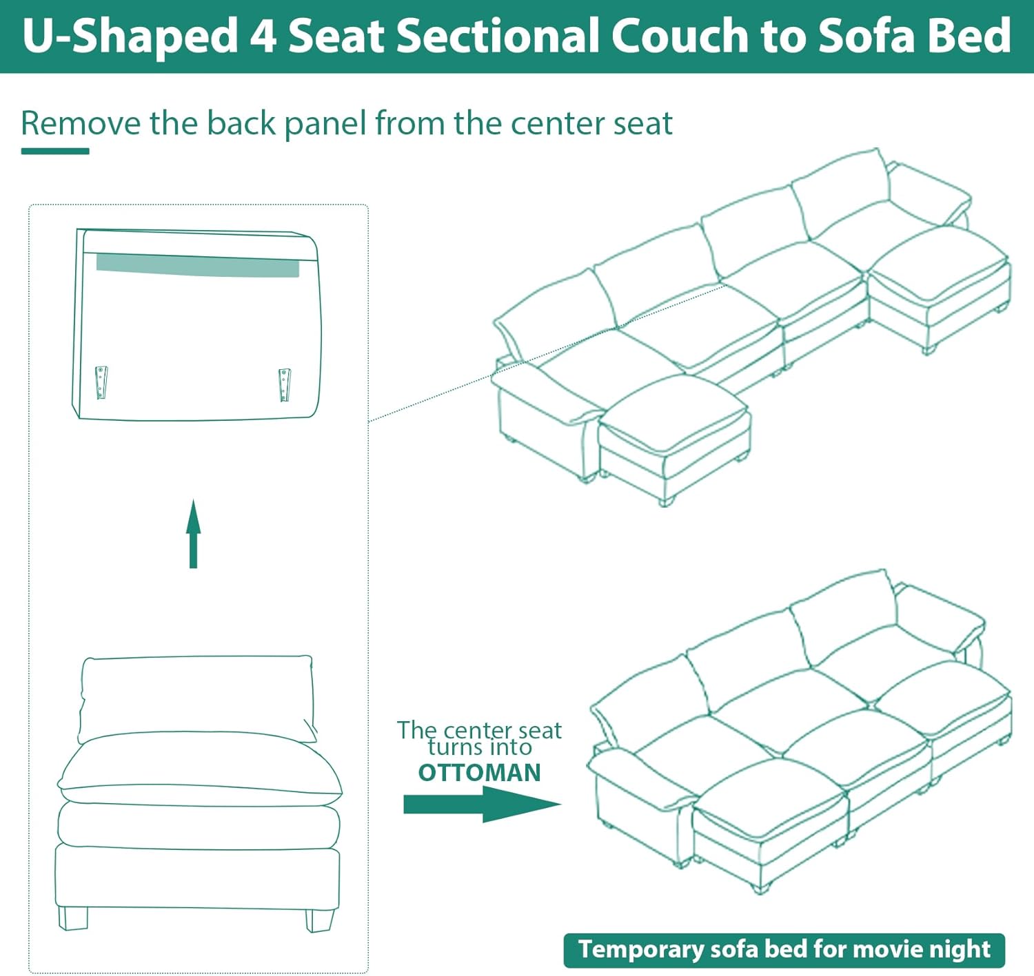 Modular Sectional Sofa - U Shaped 4 Seat Couch