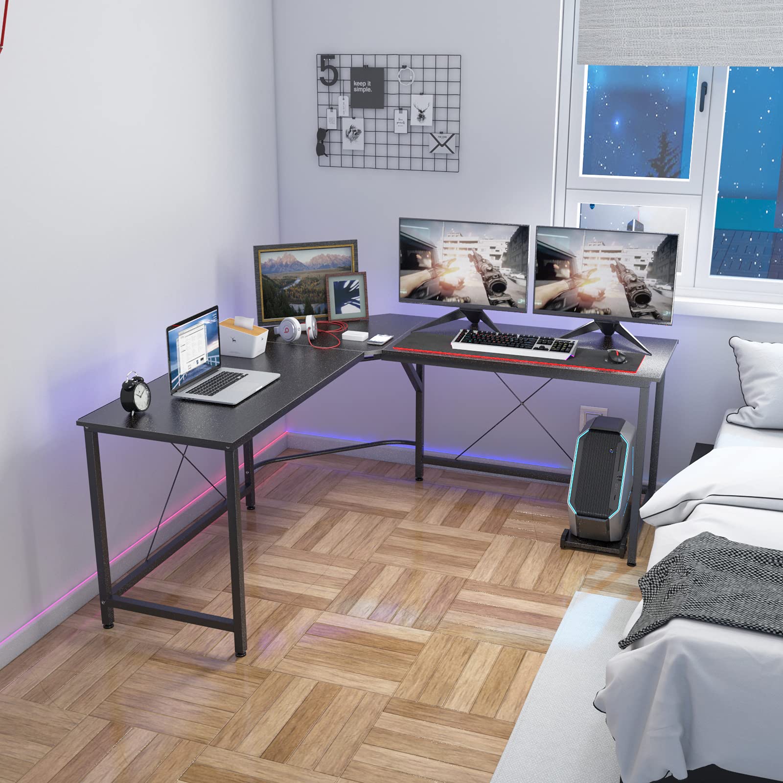 L Shaped Gaming Desk, L Desk Computer Corner Desk, soges 59 x 59 inches