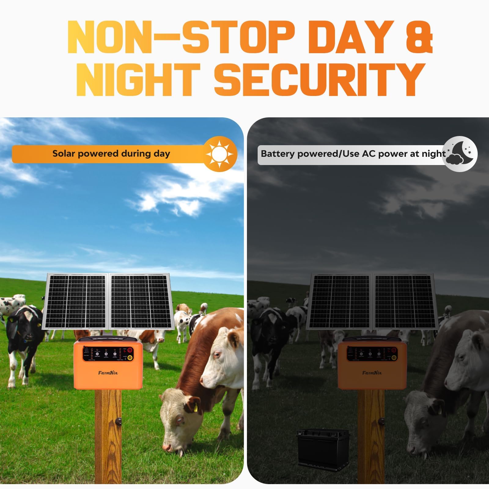 48KM Clôture Électrique Solaire, 0.3-1.5J, 6-12KV Réglable ClôTure éLectrique Pour Animaux avec Panneau Solaire de 15W, 12V 7Ah batterie plomb-acide, pour berger, pour ferme, pâturage, jardin