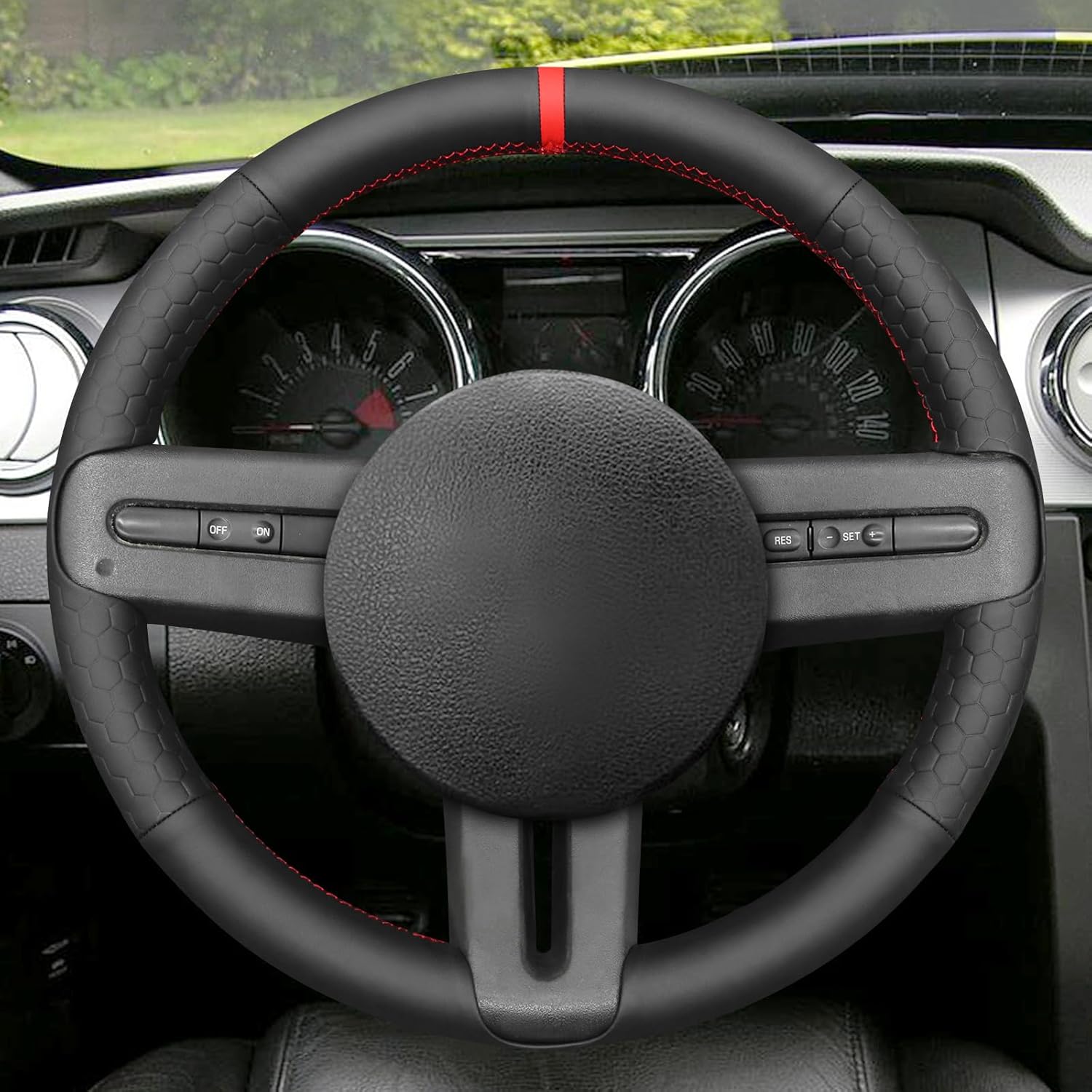 MEWANT Steering Wheel Cover for Ford Mustang 2005-2012 Hand-Stitched Steering Wheel Wrap