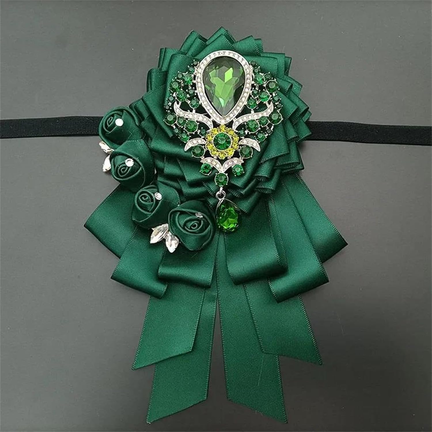 Womens Mens Retro Lolita Bow Tie Handmade Ribbon Rhinestone Brooch for Hand Lamp Concert Shirt Accessory
