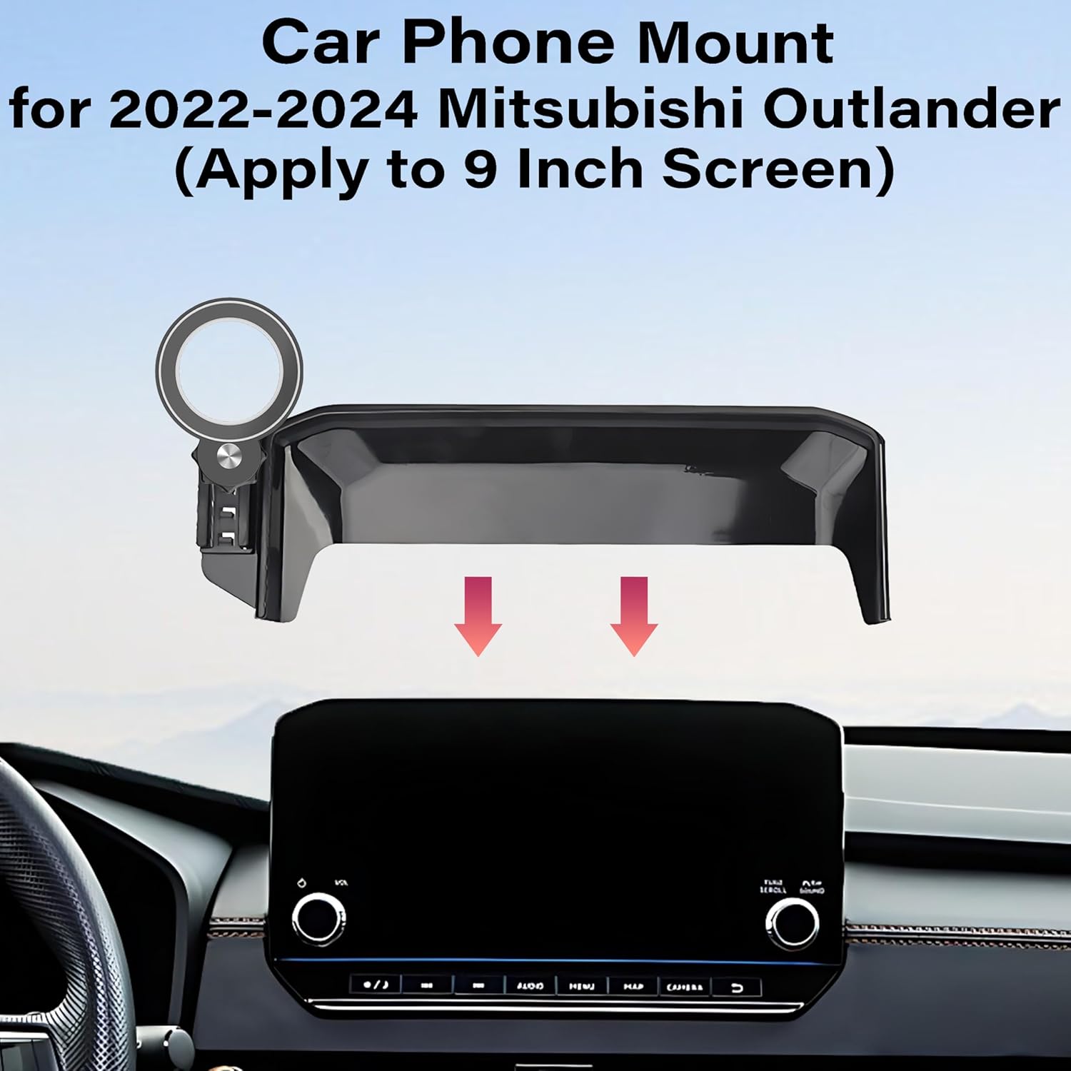 Car Phone Holder for 2022 2023 2024 Mitsubishi Outlander Accessories Apply to 9 Inch Touch Screen Fixed Clip Magnetic Cell Phone Mount Hands-Free