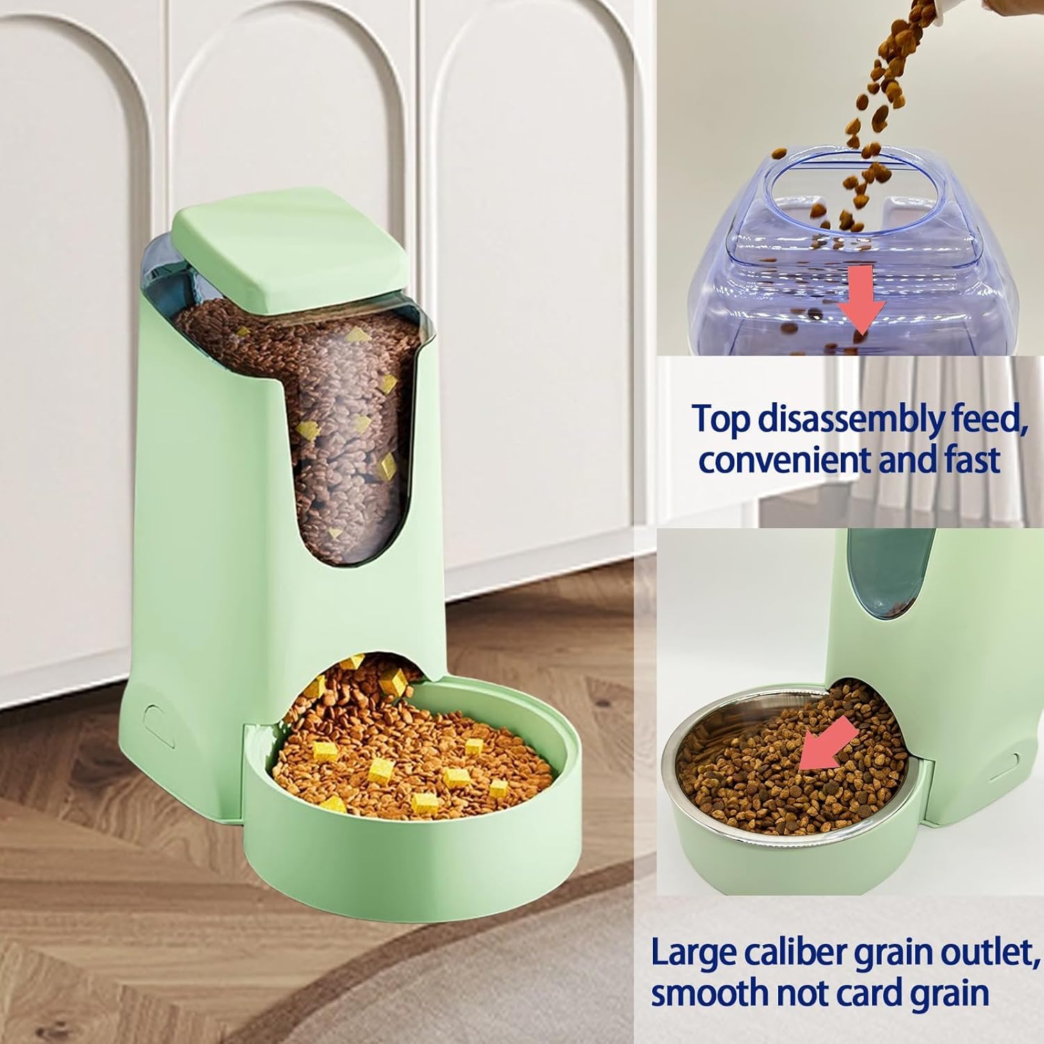 Pets Automatic Gravity Feeder Dogs 2.8L Food & 4L Water Dispenser Set with Stainless Steel Bowl for Small Medium Big Puppy Kitten(Light Green)