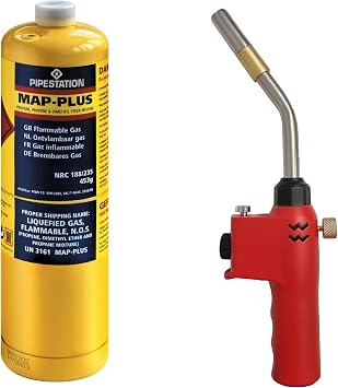 Pipestation PT9000 Blow Torch Kit and 1x Mapp+ Gas Cylinder | Blowtorch & Map Gas Canister | Map Pro Canisters for Soldering Brazing Thawing Heat Treatment | Gas Blow Torch Plus Gas Map+ Gas Included