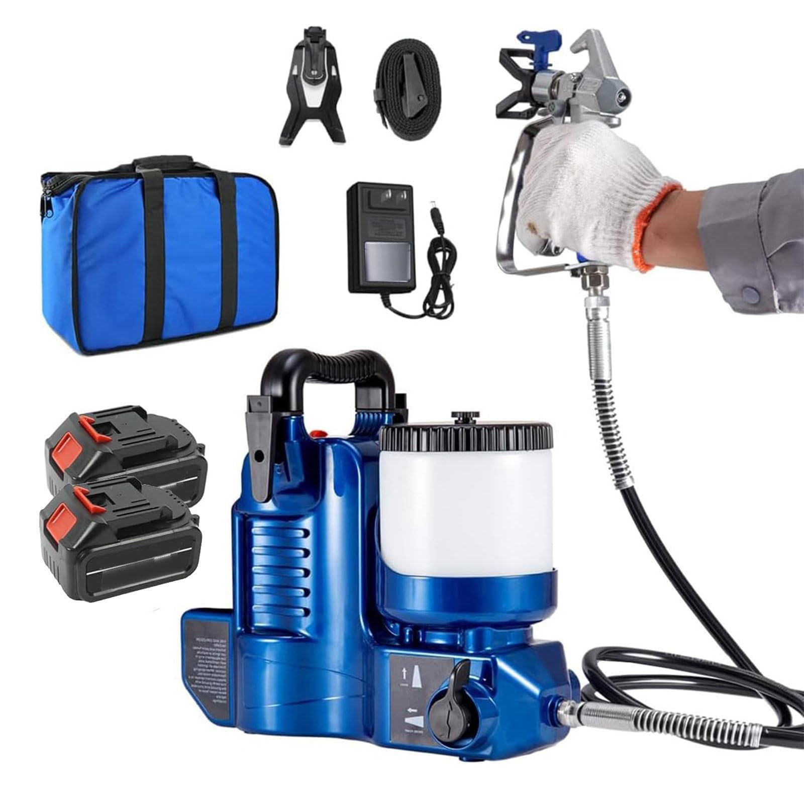 Pulverizador de Pintura inalámbrico Airless de 550 W, Pistola pulverizadora portátil con batería de Litio, tolva de 1,2 L, presión máxima de 15 MPa y Ajuste de 6 velocidades 2battery
